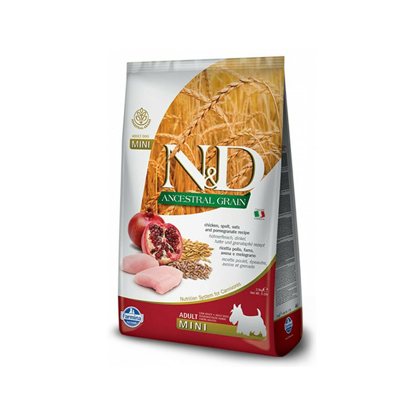Farmina N&D Ancestral Grain adult mini low gluten dog food with chicken & pomegranate 2.5kg