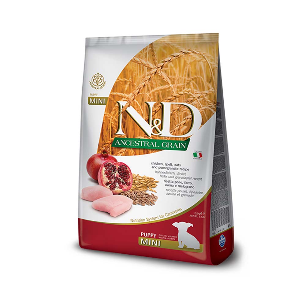 Farmina N&D Ancestral Grain Puppy Mini Τροφή για κουταβάκια με αρνί και Βατόμουρα 2.5Kg