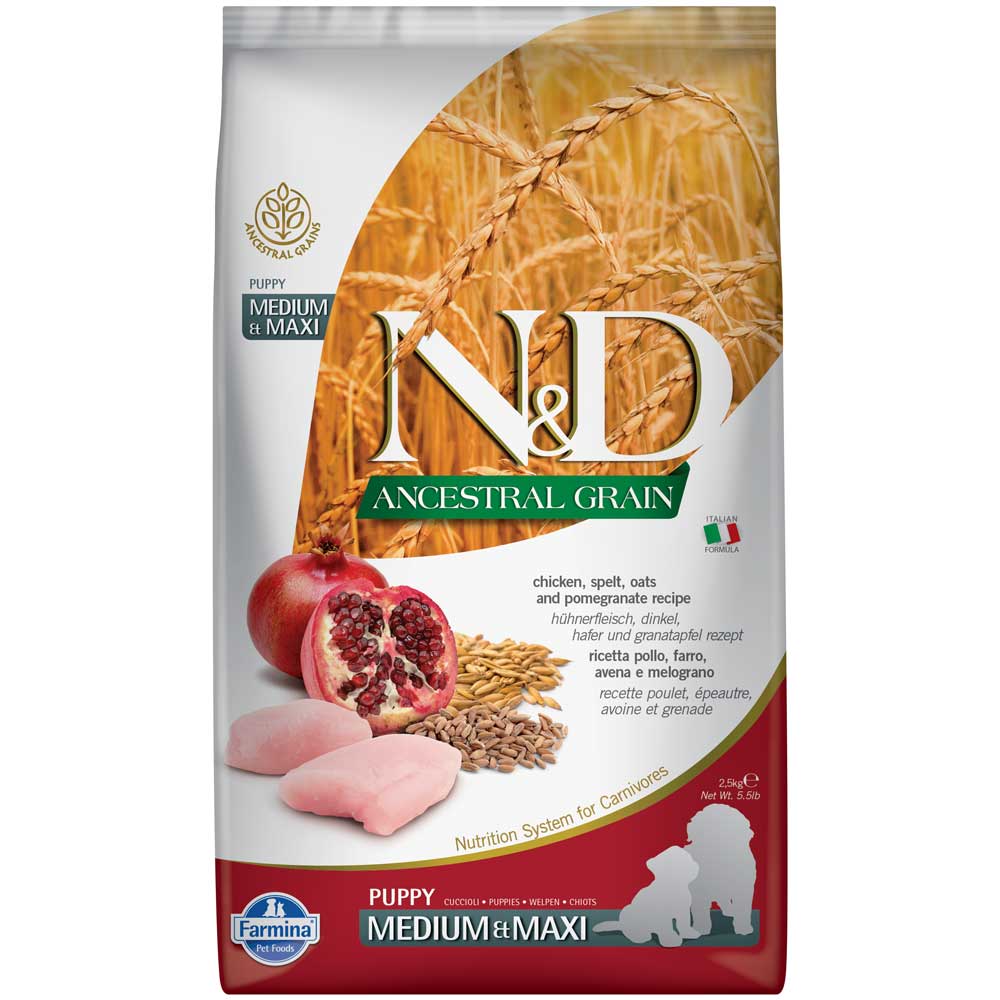 Farmina N&D Ancestral Grain Medium 2.5kg Ξηρά Τροφή με Λίγα Σιτηρά για Ενήλικους Σκύλους Μεσαίων Φυλών με Κοτόπουλο, Ρόδι και Σιτάρι