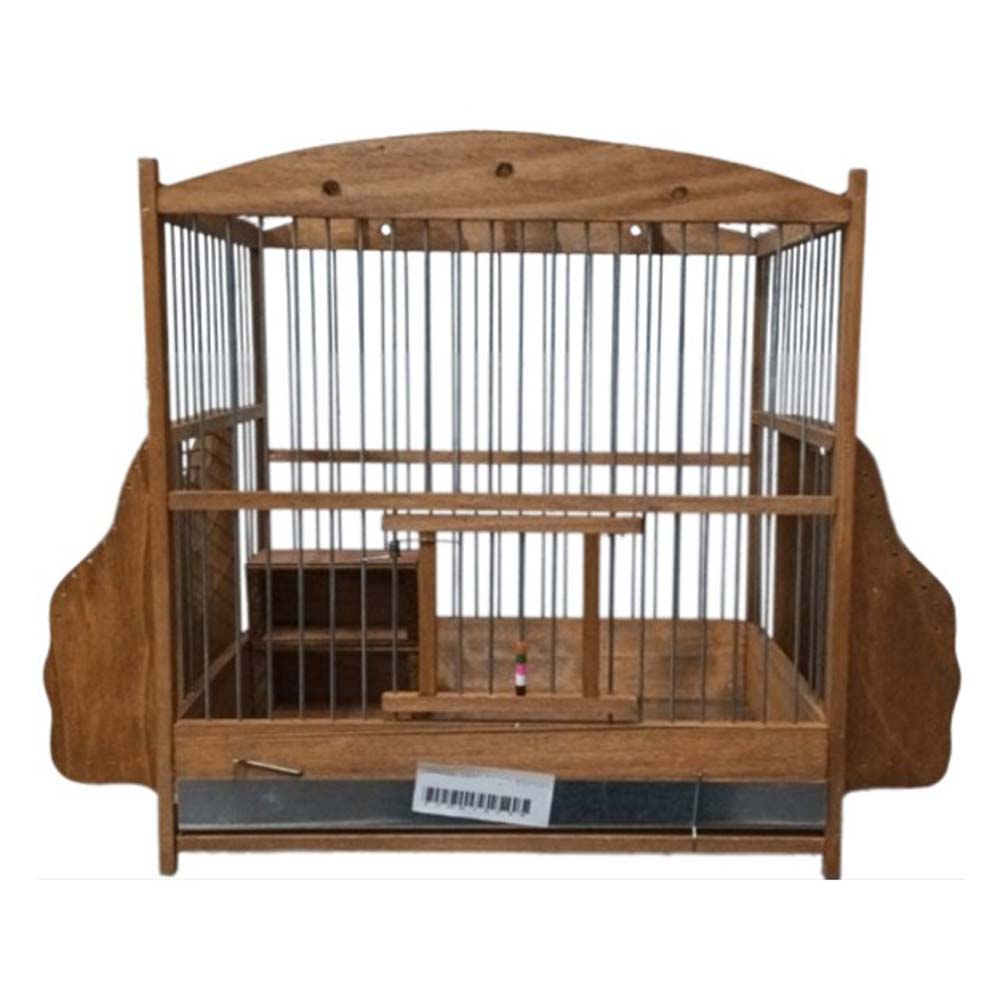 Ξυλινο Κλουβί Οβάλ Large με εξωτερικές Ταίστρες 44x20x34εκ