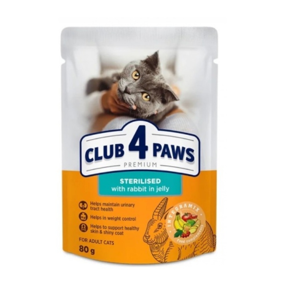 Club4Paws Cat Sterilised λαγός σε ζελέ 80g