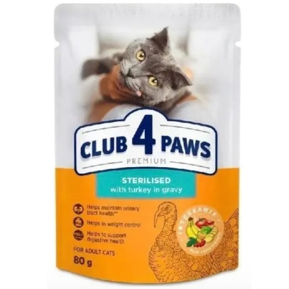 Club4Paws Cat Sterilised γαλοπούλα σε σάλτσα 80g