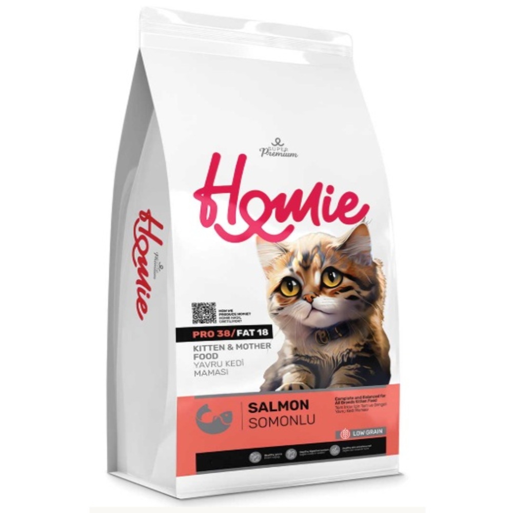 Homie Super Premium Kitten & Mother Σολωμός Low Grain 1,5kg