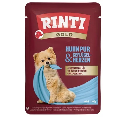 Rinti Gold Gourmet Pouch Καθαρό Κοτόπουλο & Καρδιές Πουλερικών 100g